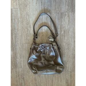 Coach Madison Marielle Leather Bucket Bag Silver Metallic Drawstring
